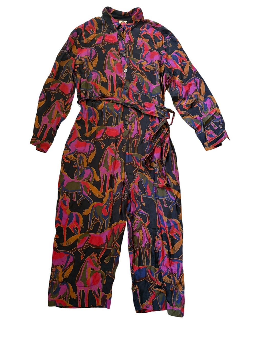 Farm Rio Wild Horses Belted Viscose Long Sleeve Jumpsuit Romper Sz XL - Picture 13 of 16
